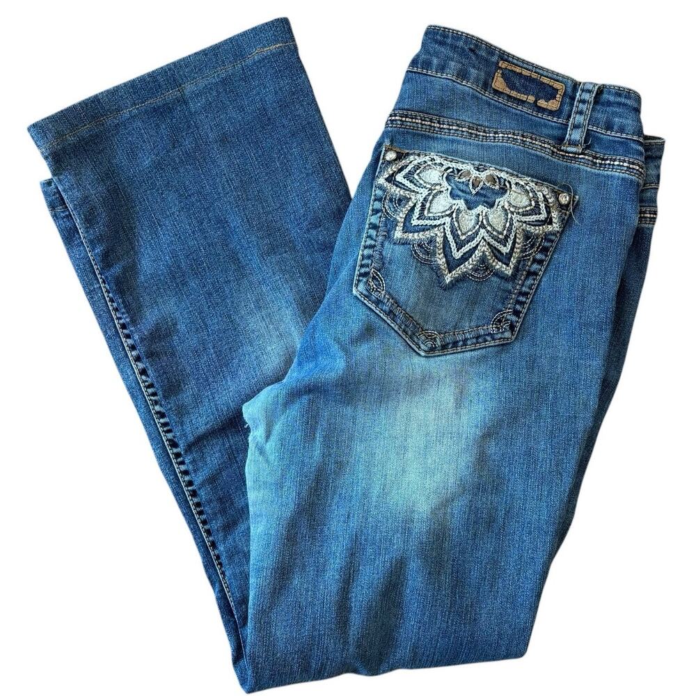 VTG Shyanne Y2K Embellished Pockets Denim Jeans Women’s 33 Altered Hem Western